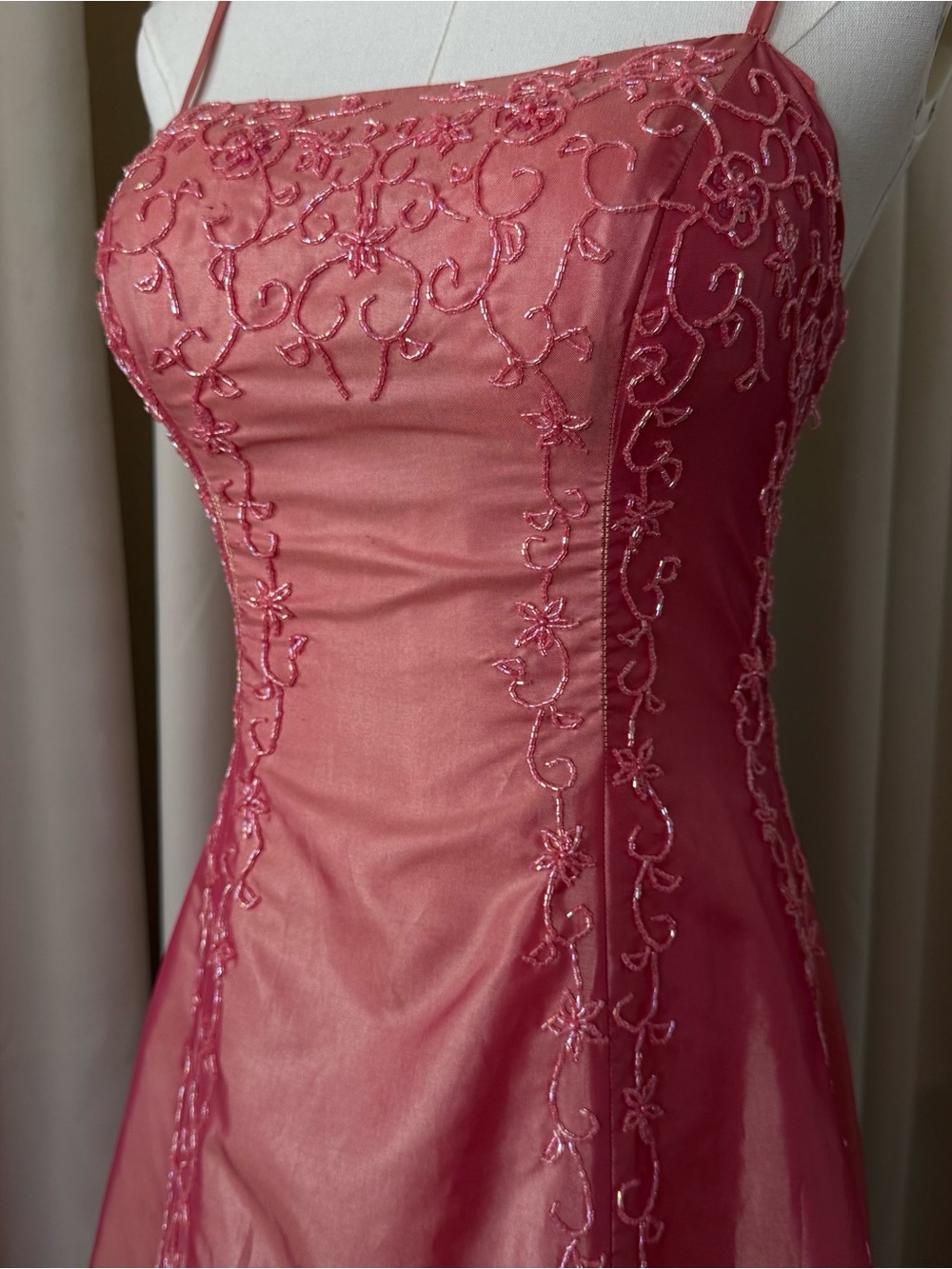 Y2K Beaded Jump Apparel Pink Prom Gown - Coquette Floral Sequin Vintage Size 5